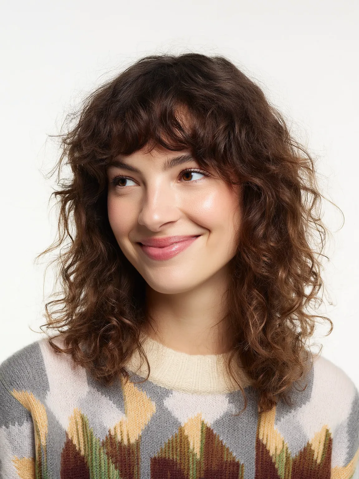 Textured Shag with Wispy Bangs in Chestnut Brown